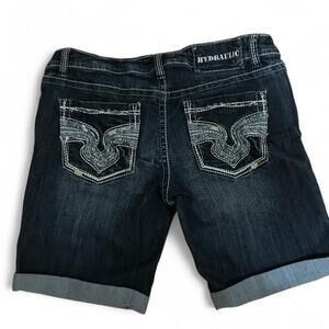 Size 10 women’s hydraulic dark wash shorts embroidered back pockets